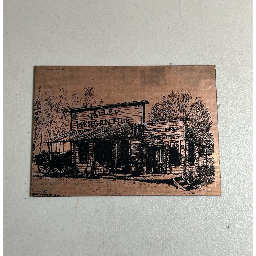 Valley Mercantile Vintage Numbered Copper Plate Etching by Lonny G. Davis